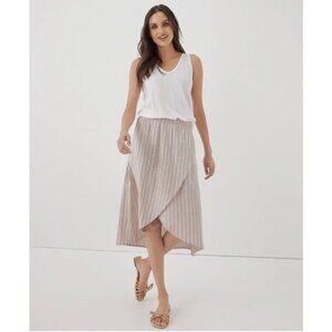 Pact Coastal Stripe Asymmetrical Wrap Skirt Tan White Small